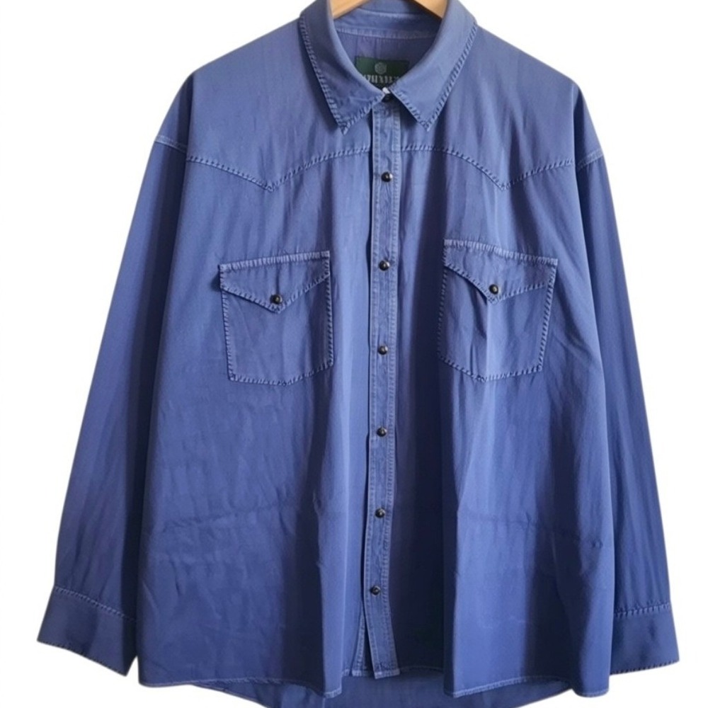 Schnee's Bozeman Montana Mens Size 2XL Western Chambray Shirt Whip Stitch Detail